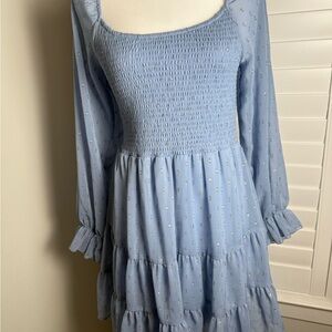 Altaird State light Blue Long Sleeve Dress ruffle  Details metallic dots size M